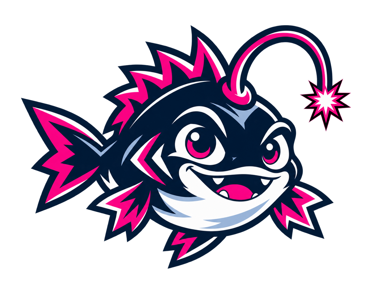 Friendly young Angry Minis anglerfish mascot